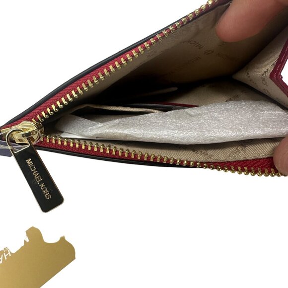 NWT Michael Kors Jet Set Travel Scarlet Leather Coinpouch Wallet Gold Accents - Picture 5 of 12